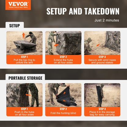 Hunting Blind 270° See Through Ground Blind 3 Windows Mesh for 2-3 Person