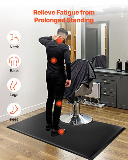 Salon Mat for Hair Stylist, 1525 x 915 mm Rectangle Salon Chair Mat Anti Fatigue, 23mm Thickened PVC + PU Barber Shop Floor Mat with Round Cut Out, Anti-Trip Beveled Edges & Non-slip Bottom