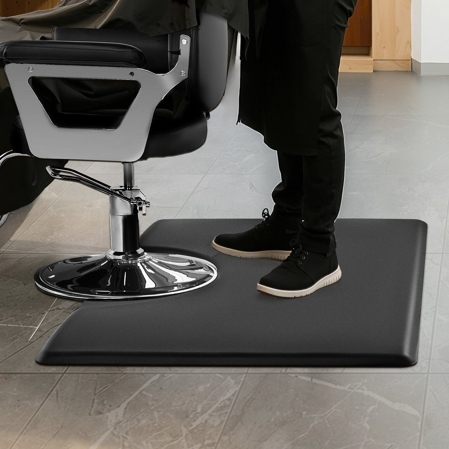 Salon Mat for Hair Stylist, 1525 x 915 mm Rectangle Salon Chair Mat Anti Fatigue, 23mm Thickened PVC + PU Barber Shop Floor Mat with Round Cut Out, Anti-Trip Beveled Edges & Non-slip Bottom