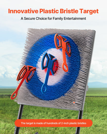 Yxkastspel, plastborstmåltavla med 8 kastyxor, hopfällbar stålram, lätt att förvara, stabil placering för inomhus och utomhus, bakgårds-, trädgårds- och karnevalsspel, vuxna och barn