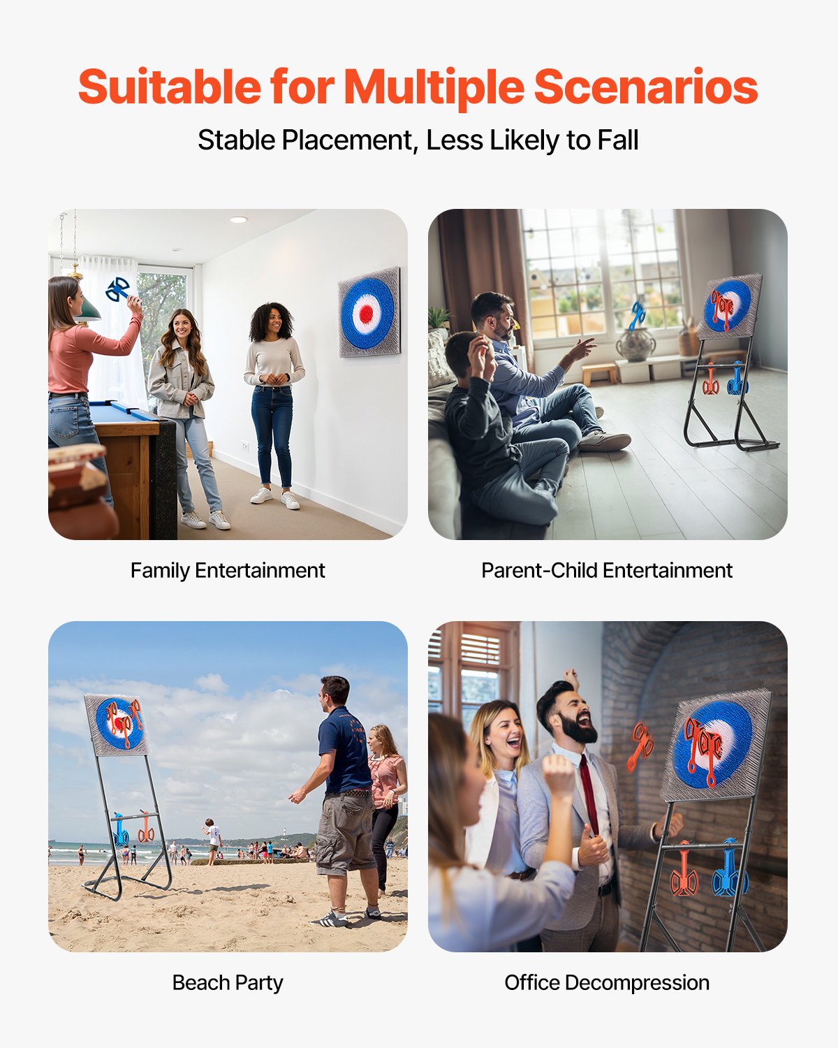 Yxkastspel, plastborstmåltavla med 8 kastyxor, hopfällbar stålram, lätt att förvara, stabil placering för inomhus och utomhus, bakgårds-, trädgårds- och karnevalsspel, vuxna och barn