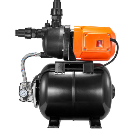 745 W(1 HP) Shallow Well Pump with Pressure Tank, 63 L/min(1000 GPH), Automatic Irrigation Water Booster Pump with 50 m(164 ft) Lift 1.4/2.8 bar(20/40 PSI) Pressure Switch, Thermoplastic Pump Head for Home Garden Lawn