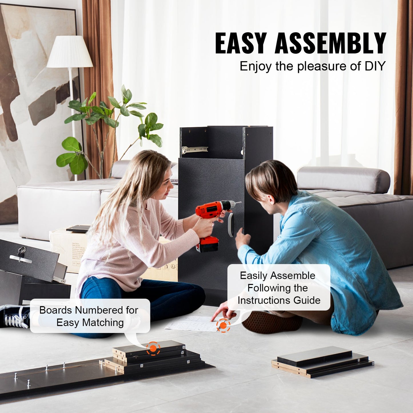 Salon Station, Wall Mount Barber Salon Station for Hair Stylist, Beauty Spa Furniture Set, 1 Storage Cabinet, 3 Cubbies and 2 Drawers(One Lockable), Black