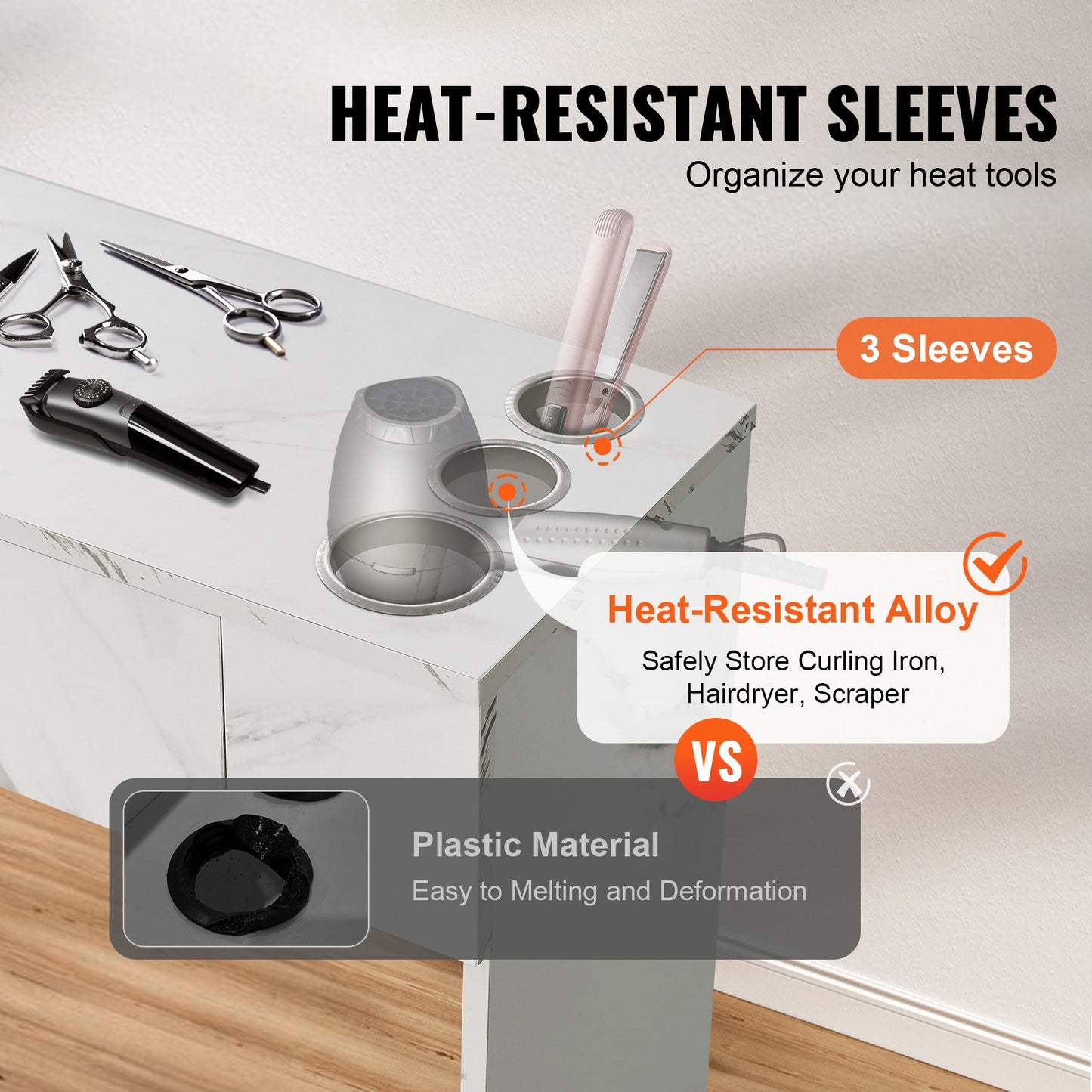 Salon Station, Wall Mount Barber Salon Station for Hair Stylist, Beauty Spa Furniture Set, 1 Storage Cabinet, 3 Cubbies and 2 Drawers(One Lockable), White