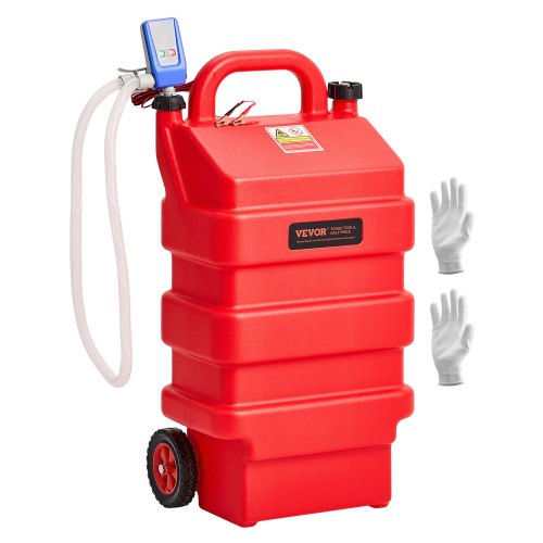 Fuel Caddy, 16 Gallon, Portable Fuel Tank with 12V DC 2.5 GPM Electric Fuel Transfer Pump, 4 ft Delivery Hose & Auto-Stop Sensor Nozzle, Tank Adapters, Suitable for Diesel & Gasoline, Red