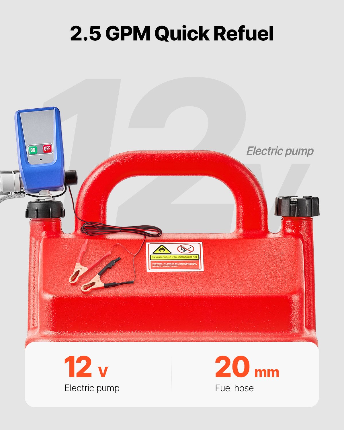 Fuel Caddy, 16 Gallon, Portable Fuel Tank with 12V DC 2.5 GPM Electric Fuel Transfer Pump, 4 ft Delivery Hose & Auto-Stop Sensor Nozzle, Tank Adapters, Suitable for Diesel & Gasoline, Red