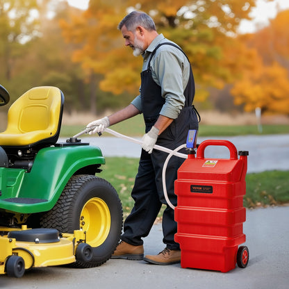 Fuel Caddy, 16 Gallon, Portable Fuel Tank with 12V DC 2.5 GPM Electric Fuel Transfer Pump, 4 ft Delivery Hose & Auto-Stop Sensor Nozzle, Tank Adapters, Suitable for Diesel & Gasoline, Red