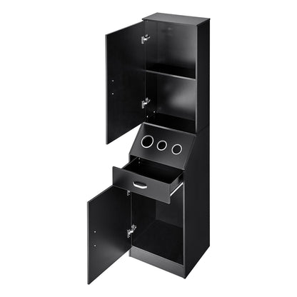 Salon Storage Cabinet, Barber Salon Station for Hair Stylist, Hair Stylist Station Set, with 3 Hair Dryer Holders, Cabinets, and A Drawer, Black