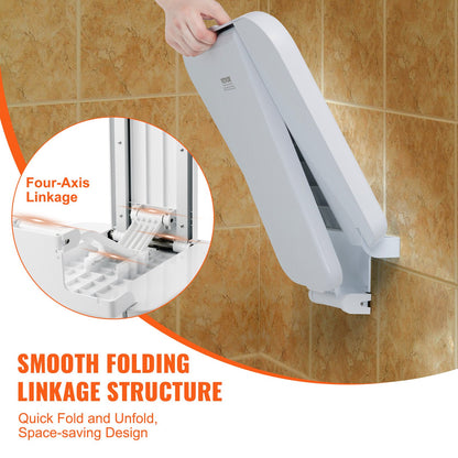 Folding ABS Shower Seat, 15.7'' x 16.7'' Unfolded, Wall Mounted Fold Up Shower Bench with 440 lbs Load Capacity, Space Saving Fold Down Shower Chair for Seniors Pregnant Women Children Adults