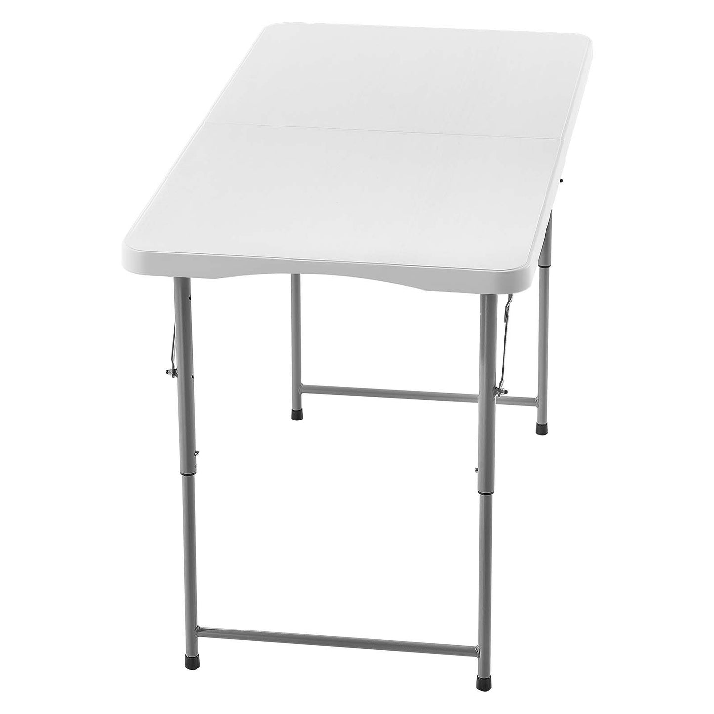 Folding Table, 4 Ft Heavy Duty Portable Fold-in-Half Utility Table, Indoor Outdoor Plastic Rectangle Table with Adjustable Height and Built in Handle, for Party, Dining, Picnic, Camping, White