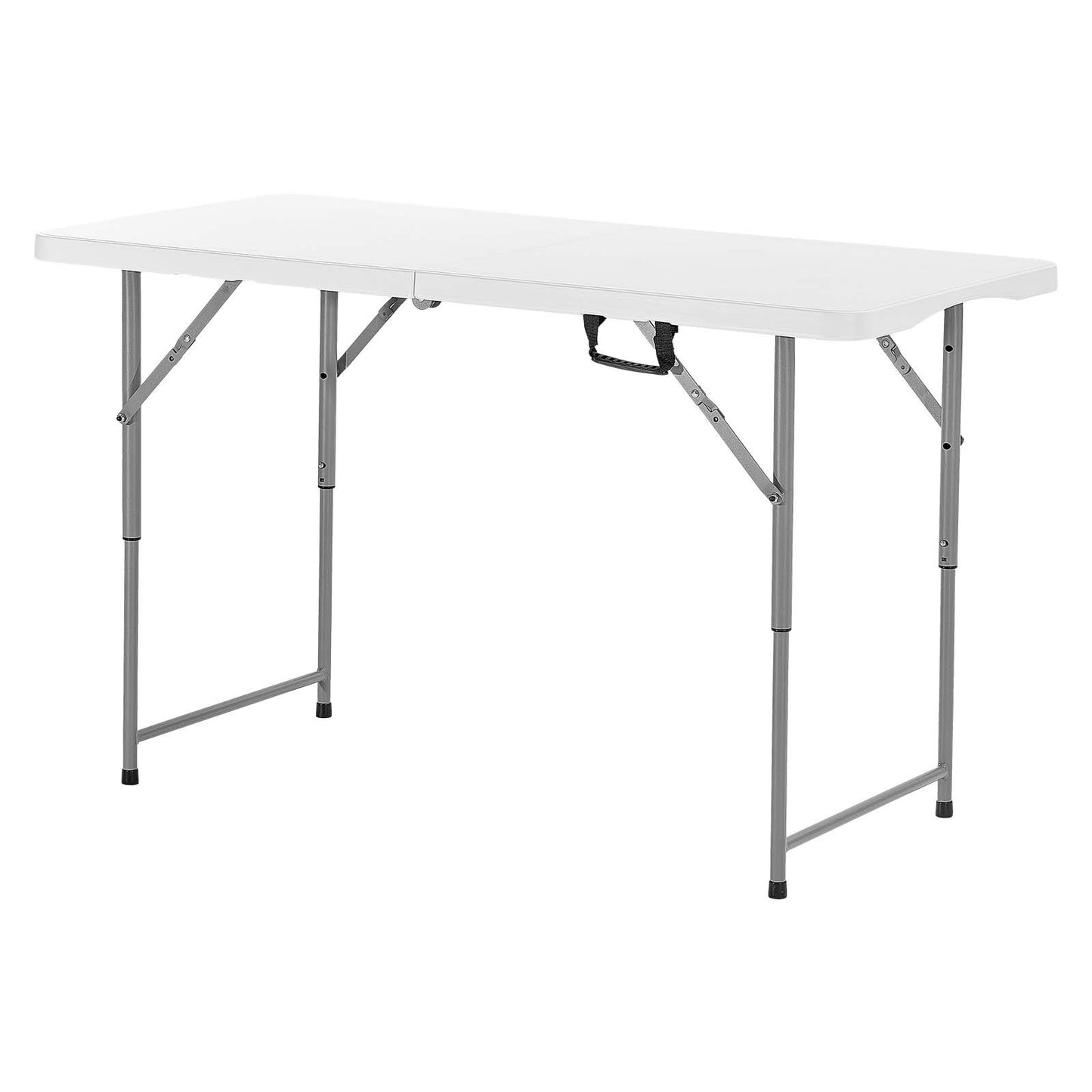 Folding Table, 4 Ft Heavy Duty Portable Fold-in-Half Utility Table, Indoor Outdoor Plastic Rectangle Table with Adjustable Height and Built in Handle, for Party, Dining, Picnic, Camping, White