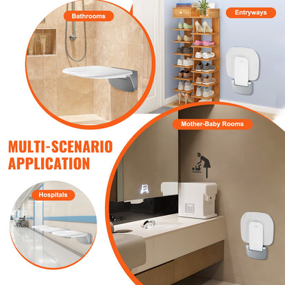 Folding Shower Seat 13.6"/34.5 cm x 12.8"/32.5 cm Wall Mounted Shower Bench 450 lbs/204.1 kg