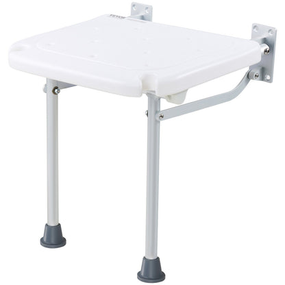 Folding PE Shower Seat, 15.7'' x 14.8'' Unfolded, Wall Mounted Fold Up Shower Bench with 500 lbs Load Capacity, Space Saving Fold Down Shower Chair for Seniors Pregnant Women Children Adults