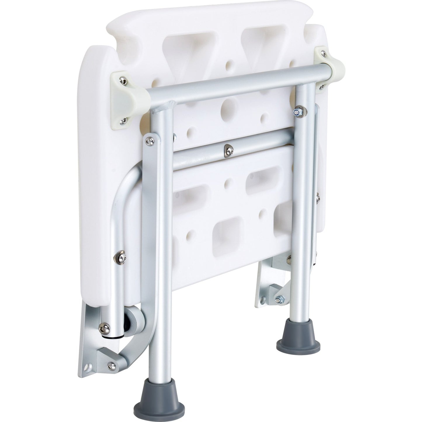 Folding PE Shower Seat, 15.7'' x 14.8'' Unfolded, Wall Mounted Fold Up Shower Bench with 500 lbs Load Capacity, Space Saving Fold Down Shower Chair for Seniors Pregnant Women Children Adults