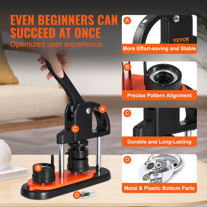 Knappmaskin, 1,25 tum/32 mm nåltillverkare, installationsfri stanspress för märkestryck, barn DIY-presenter Knapptillverkningstillbehör med 500 st knappdelar, cirkelskärare, magisk bok