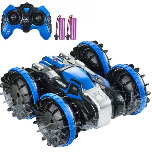 Amphibious Remote Control Car Boat, 2.4GHz 12 km/h, 4WD Waterproof RC Car for Kids, 360° Rotating Stunt Car with 2 Batteries, All Terrain Water Beach Pool Toy for 6+ Year Old Boys Girls, Blue