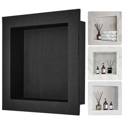 Shower Niche Ready for Tile 40.64 x 40.64 cm, Single Shelf Organizer, Square Corners Wall-inserted Niche Recessed, Sealed Protection Modern Soap Storage Niche for Shower Bathroom, Black