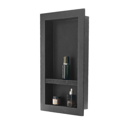 Shower Niche, 40.6 x 71.1 x 10.2 cm Recessed Wall Niche with Movable Divider Shelf, Modern Soap & Shampoo Storage Organizer,Square Corners,Sealed Waterproof Design,Black for Bathroom