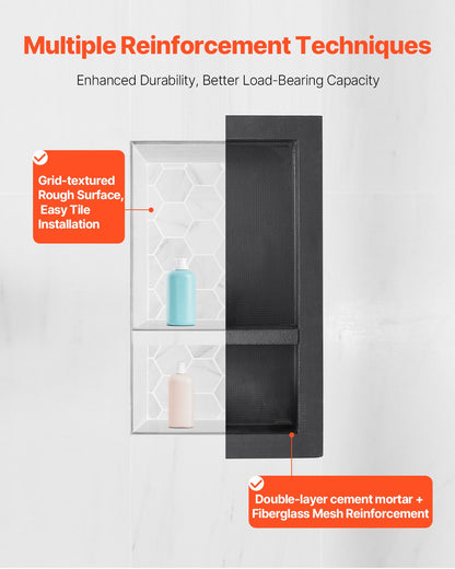 Shower Niche, 40.6 x 71.1 x 10.2 cm Recessed Wall Niche with Movable Divider Shelf, Modern Soap & Shampoo Storage Organizer,Square Corners,Sealed Waterproof Design,Black for Bathroom