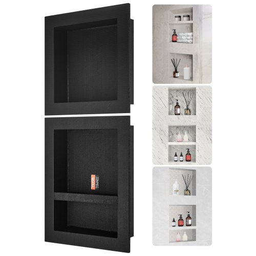Shower Niche Ready for Tile 40.64x40.64cm & 40.64x50.8cm, Triple Shelf, Square Corners Wall-inserted Niche Recessed, Sealed Protection Modern Soap Storage Niche for Shower Bathroom, Black