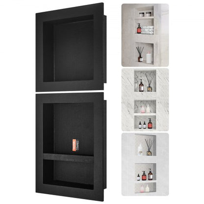 Shower Niche Ready for Tile 40.64x40.64cm & 40.64x50.8cm, Triple Shelf, Square Corners Wall-inserted Niche Recessed, Sealed Protection Modern Soap Storage Niche for Shower Bathroom, Black