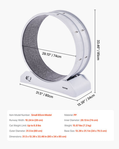 Cat Exercise Wheel, 31.5 in, Large Cat Running Wheel with Secure Brake & Carpeted Runway, Quiet Operation Cat Treadmill, Indoor Cats Exerciser Wheel for Pets Weight Loss & Health White