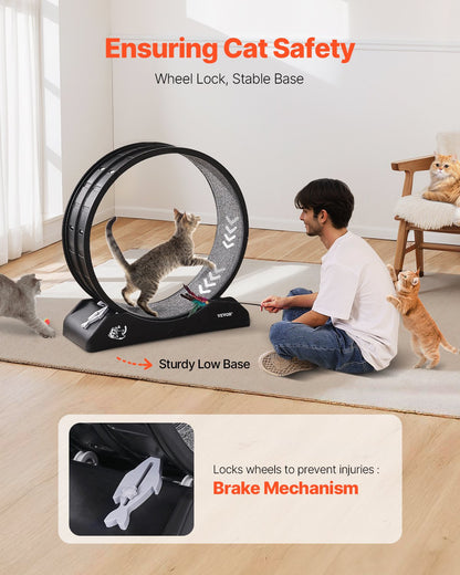 Cat Exercise Wheel, 31.5 in, Large Cat Running Wheel with Secure Brake & Carpeted Runway, Quiet Operation Cat Treadmill, Indoor Cats Exerciser Wheel for Pets Weight Loss & Health Black