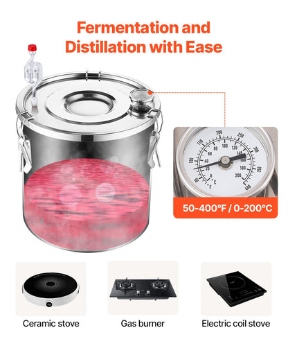 Alkoholdestillator, 13,2 gal / 50 l vattenalkoholdestilleri i rostfritt stål med kopparspiral för snabb kylning, dubbelkondensordestillerisats med sekundär destillation, för vin, whisky, brandy, silver