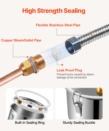 Alkoholdestillator, 13,2 gal / 50 l vattenalkoholdestilleri i rostfritt stål med kopparspiral för snabb kylning, dubbelkondensordestillerisats med sekundär destillation, för vin, whisky, brandy, silver