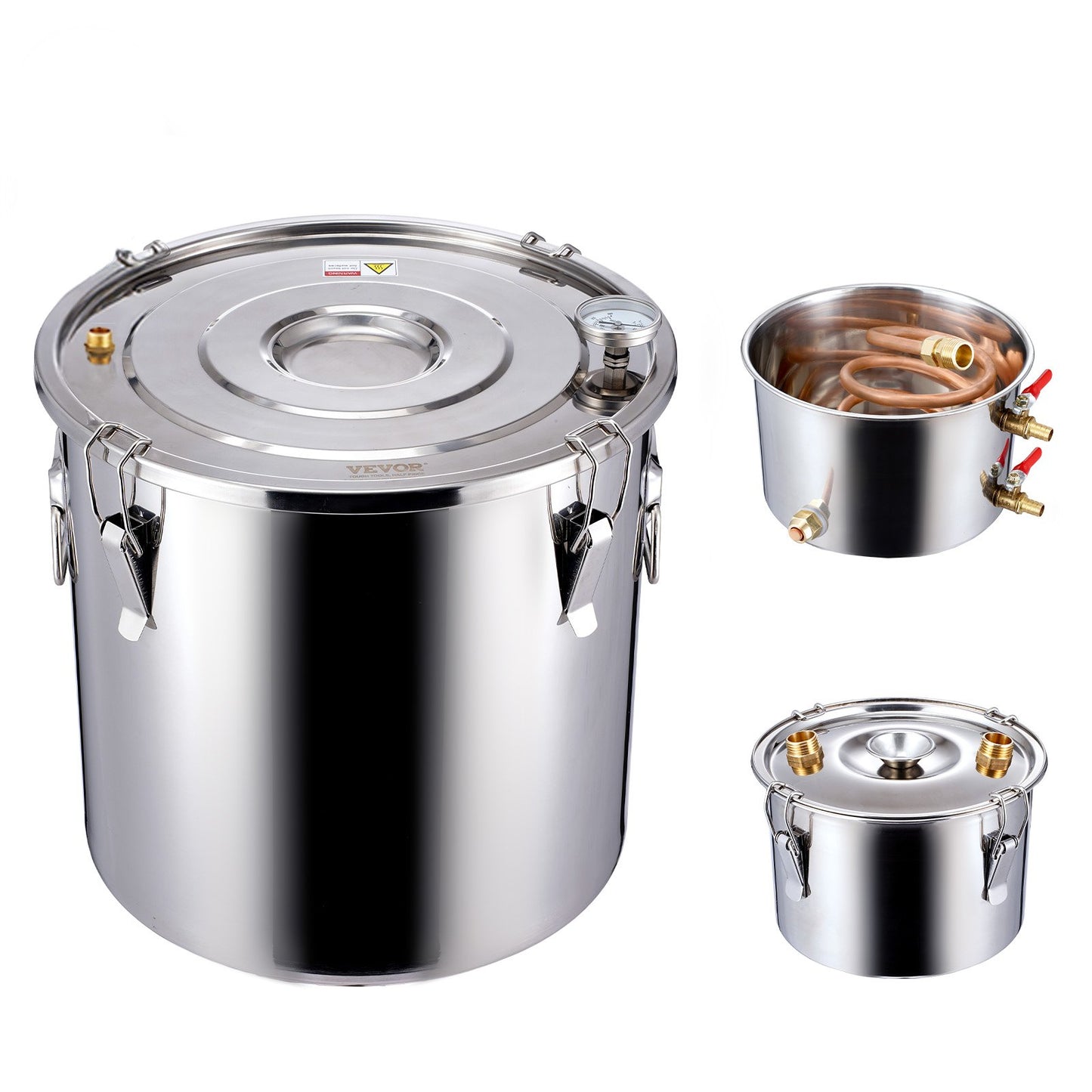 Alkoholdestillator, 13,2 gal / 50 l vattenalkoholdestilleri i rostfritt stål med kopparspiral för snabb kylning, dubbelkondensordestillerisats med sekundär destillation, för vin, whisky, brandy, silver