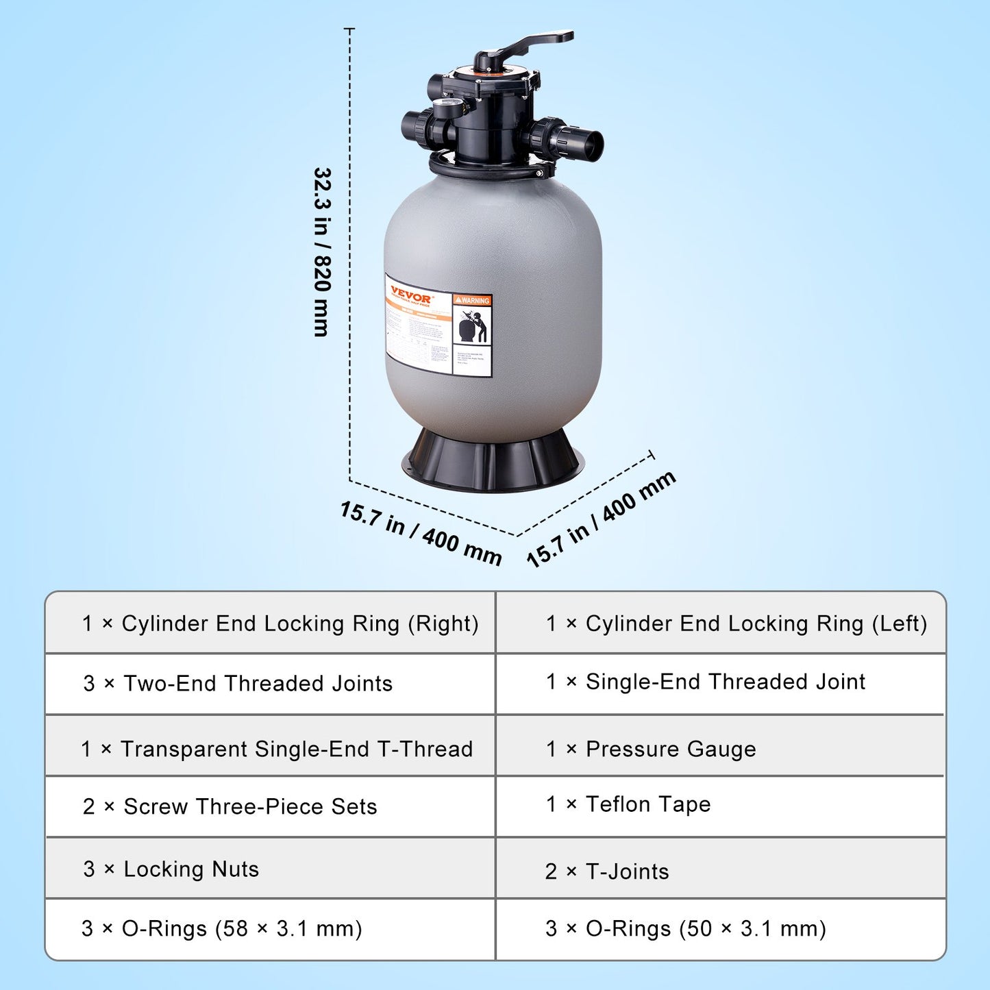 Sandfilter, 16 tum, flödeshastighet upp till 35 GPM, sandfiltersystem för nedgrävd pool ovanför marken med 7-vägs flerportsventil, filter, backspolning, sköljning, recirkulation, avlopp, vinter, stängda funktioner