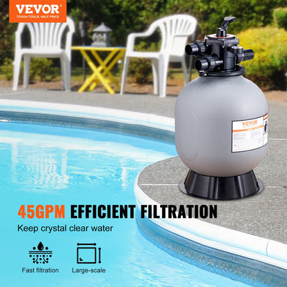 Sand Filter, 19-inch, Up to 45 GPM Flow Rate, Above Inground Swimming Pool Sand Filter System with 7-Way Multi-Port Valve, Filter, Backwash, Rinse, Recirculate, Waste, Winter, Closed Functions
