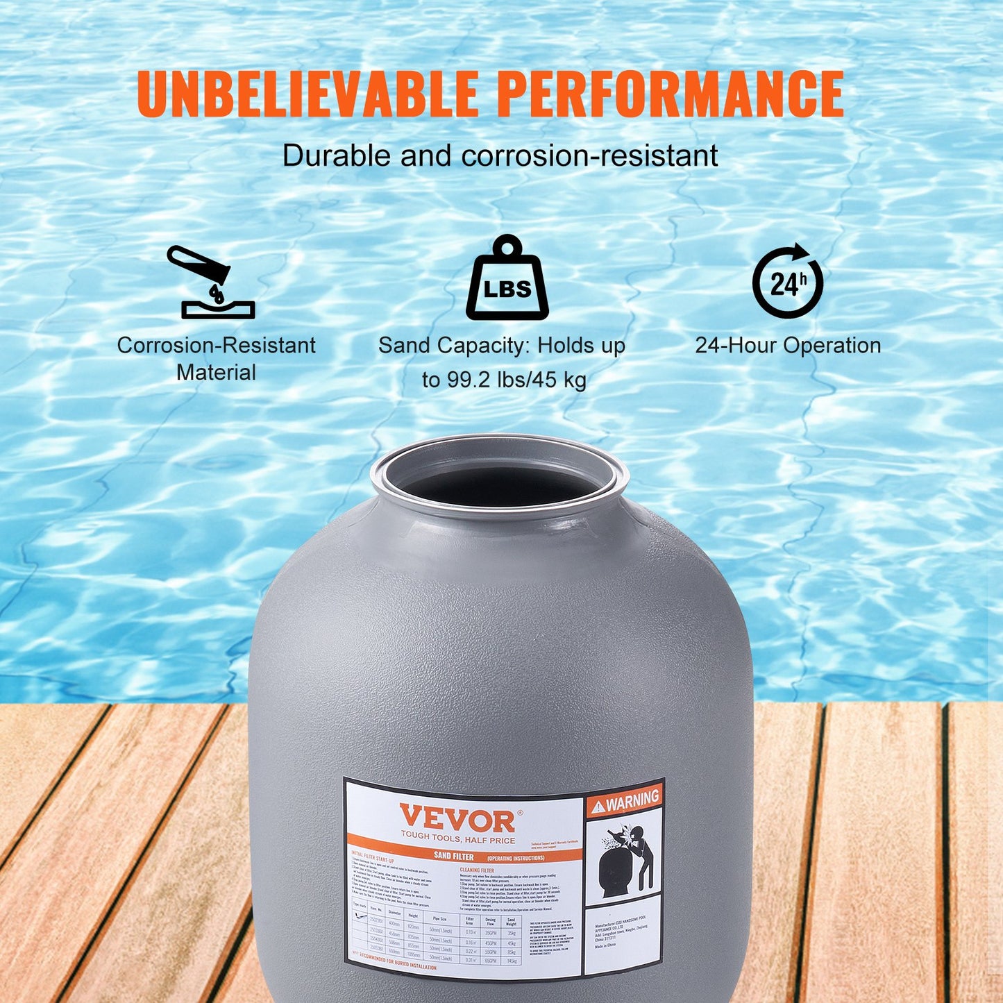 Sand Filter, 19-inch, Up to 45 GPM Flow Rate, Above Inground Swimming Pool Sand Filter System with 7-Way Multi-Port Valve, Filter, Backwash, Rinse, Recirculate, Waste, Winter, Closed Functions