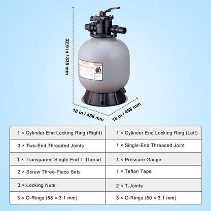 Sand Filter, 19-inch, Up to 45 GPM Flow Rate, Above Inground Swimming Pool Sand Filter System with 7-Way Multi-Port Valve, Filter, Backwash, Rinse, Recirculate, Waste, Winter, Closed Functions