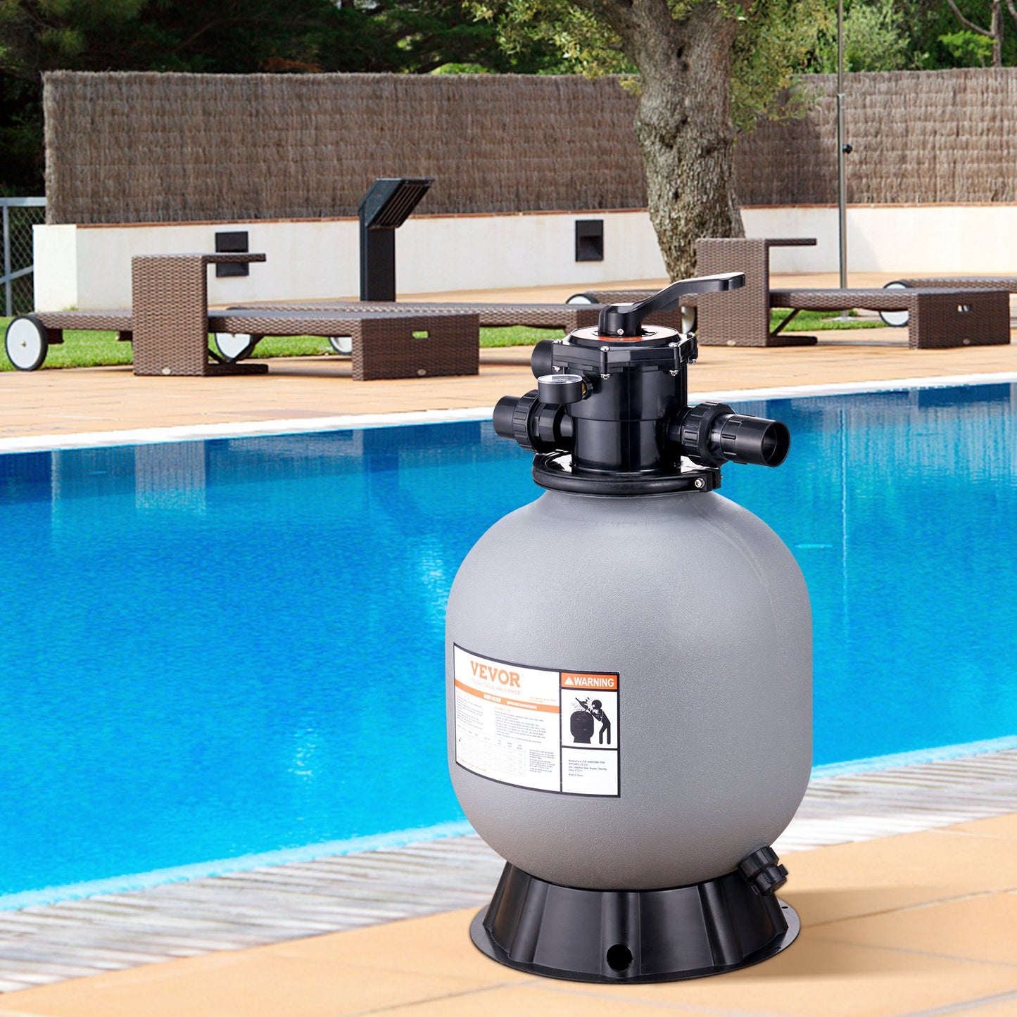 Sand Filter, 19-inch, Up to 45 GPM Flow Rate, Above Inground Swimming Pool Sand Filter System with 7-Way Multi-Port Valve, Filter, Backwash, Rinse, Recirculate, Waste, Winter, Closed Functions