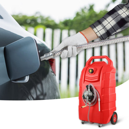 Fuel Caddy, 32 Gallon, Portable Fuel Storage Tank On-Wheels, with Manual Transfer Pump, Gasoline Diesel Fuel Container for Cars, Lawn Mowers, ATVs, Boats, More, Red