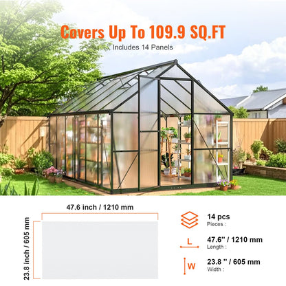 14 Pack Polycarbonate Greenhouse Panels, 2' X 4' X 0.32'' Roof Panels Sheets, Waterproof UV Protected Corrugated Plastic Roofing, Impact Resistance Clear Roofing Sheets for Greenhouse/Garden