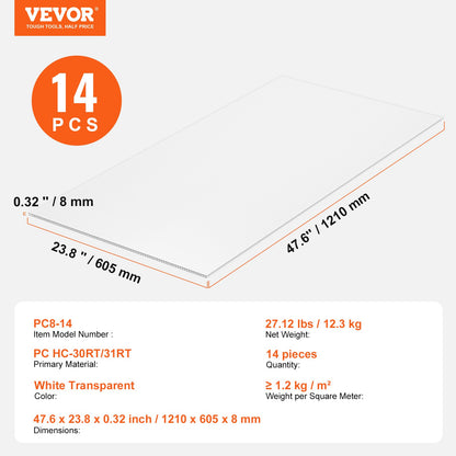 14 Pack Polycarbonate Greenhouse Panels, 2' X 4' X 0.32'' Roof Panels Sheets, Waterproof UV Protected Corrugated Plastic Roofing, Impact Resistance Clear Roofing Sheets for Greenhouse/Garden