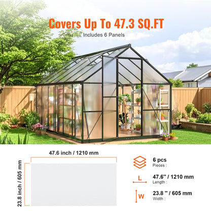 6 Pack Polycarbonate Greenhouse Panels, 3.96' x 1.98' x 0.157" Roof Panels Sheets, Waterproof UV Protected Corrugated Plastic Roofing, Impact Resistant Clear Roofing Sheets for Greenhouse/Garden