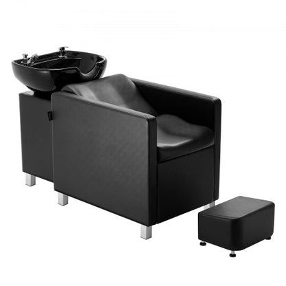 Shampoo Backwash Chair, 661.4 LBS Loading Salon & Spa Hair Washing Station, Backwash Barber Shampoo Bowl and Chair, Beauty Spa Massage Hairdressing Equipment with Ceramic Bowl and Wide Footrest