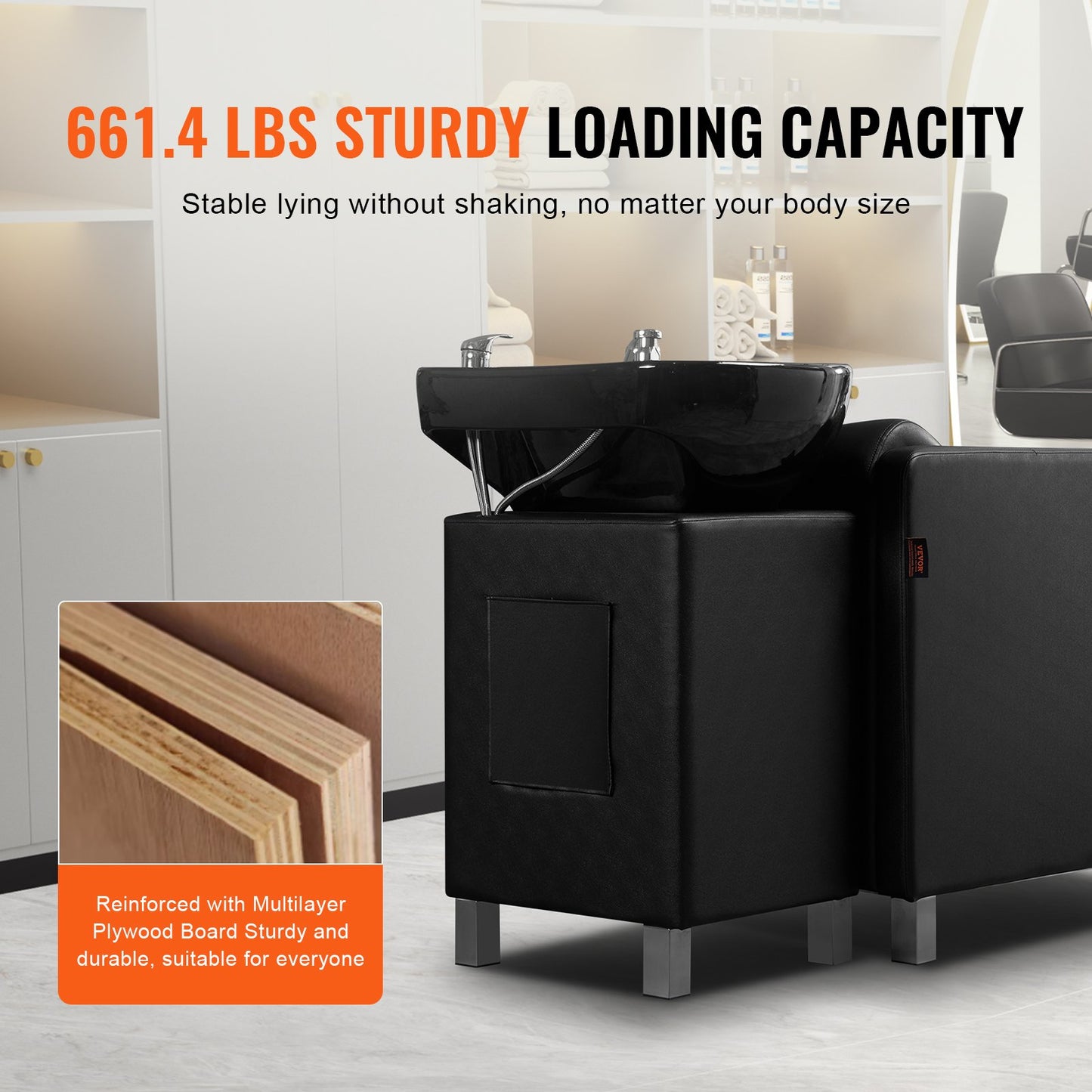 Shampoo Backwash Chair, 661.4 LBS Loading Salon & Spa Hair Washing Station, Backwash Barber Shampoo Bowl and Chair, Beauty Spa Massage Hairdressing Equipment with Ceramic Bowl and Wide Footrest