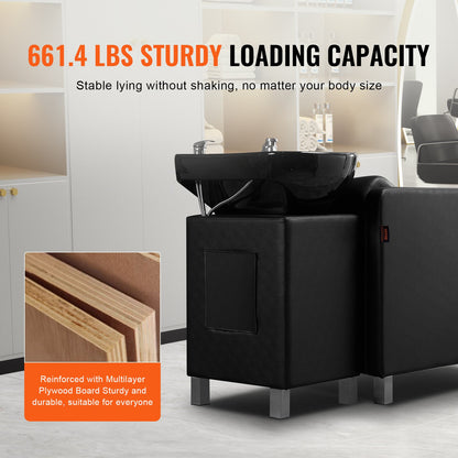 Shampoo Backwash Chair, 661.4 LBS Loading Salon & Spa Hair Washing Station, Backwash Barber Shampoo Bowl and Chair, Beauty Spa Massage Hairdressing Equipment with Ceramic Bowl and Wide Footrest