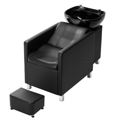 Shampoo Backwash Chair, 661.4 LBS Loading Salon & Spa Hair Washing Station, Backwash Barber Shampoo Bowl and Chair, Beauty Spa Massage Hairdressing Equipment with Ceramic Bowl and Wide Footrest
