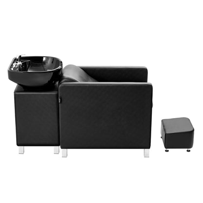 Shampoo Backwash Chair, 661.4 LBS Loading Salon & Spa Hair Washing Station, Backwash Barber Shampoo Bowl and Chair, Beauty Spa Massage Hairdressing Equipment with Ceramic Bowl and Wide Footrest