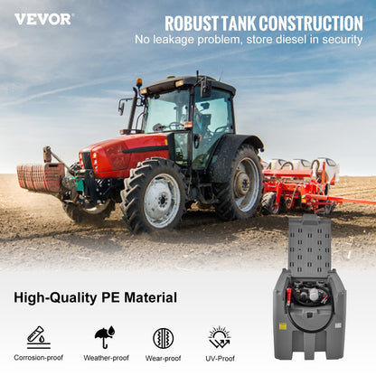 Portable Diesel Tank, 439.1 L Capacity & 37.85 L/min Flow Rate, Diesel Fuel Tank with 12V Electric Transfer Pump and 399.3 cm Rubber Hose, PE Diesel Transfer Tank for Easy Fuel Transportation, Gray