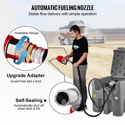 Portable Diesel Tank, 439.1 L Capacity & 37.85 L/min Flow Rate, Diesel Fuel Tank with 12V Electric Transfer Pump and 399.3 cm Rubber Hose, PE Diesel Transfer Tank for Easy Fuel Transportation, Gray