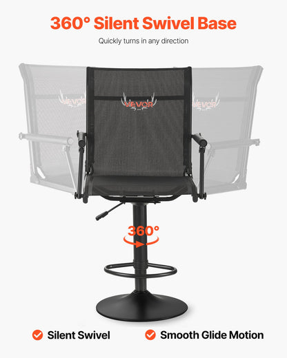 Jaktstol, 360° tyst vridbar, lättviktig blindstol, kraftig stålram, med vadderade armstöd, höjdjusterbar, 136 kg kapacitet, för utomhusfiske, camping