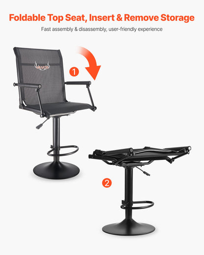 Jaktstol, 360° tyst vridbar, lättviktig blindstol, kraftig stålram, med vadderade armstöd, höjdjusterbar, 136 kg kapacitet, för utomhusfiske, camping