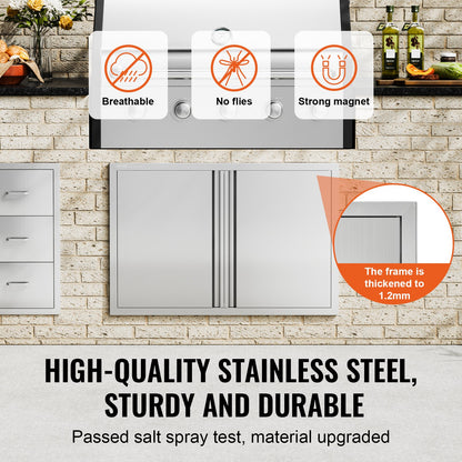 BBQ Access Door, 914x610 mm Double Outdoor Kitchen Door, Stainless Steel Flush Mount Door, Wall Vertical Door with Recessed Handles , for BBQ Island, Grilling Station, Outside Cabinet