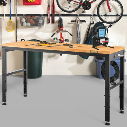 Adjustable Height Workbench 154.9 cm L x 50.8 cm W Work Bench Table with Power Outlet